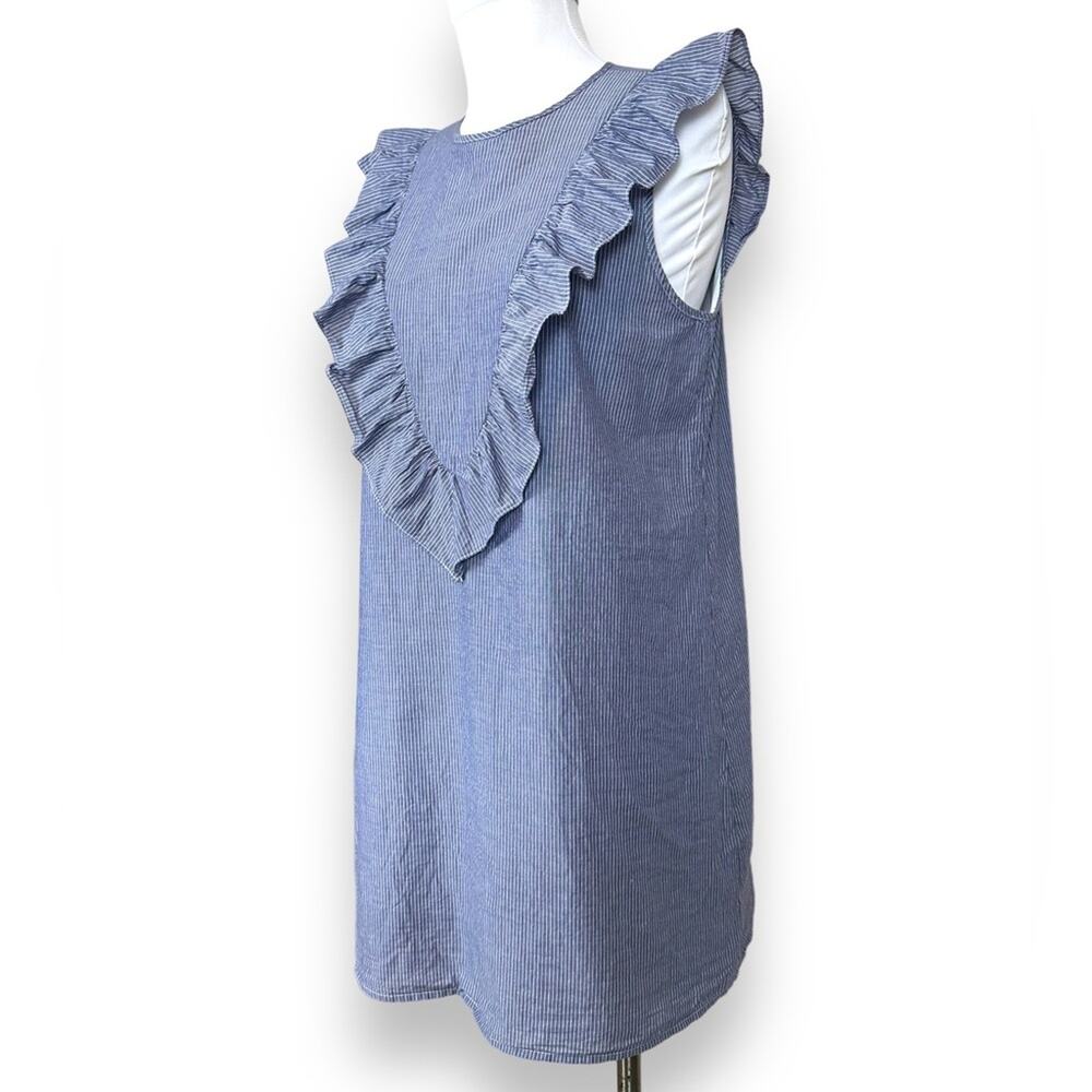 Express Blue white striped ruffle top lined dress size Medium - Picture 2 of 7